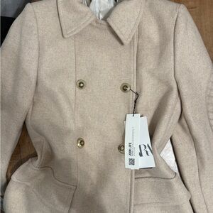 Zara Cream Double-Breasted Pea Coat